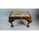 An Edwardian Rectangular Footstool with Short Cabriole Legs, Upholstered in Race Horse Print Fabric,