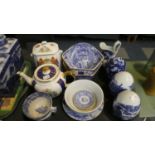 A Collection of Various Blue and White Bowls, Eggs, Cups Together with Coronation Tea Caddy and