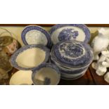 A Tray of Various Blue and White to Include Willow Pattern, Spode Blue Room Collection Bowl etc