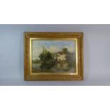 A Gilt Framed Oil on Canvas Depicting Water Mill, Signed Bottom Right but Unclear, 40cm Wide