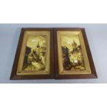 A Pair of Framed Continental Tiles Depicting Alpine Churches, Each 41cm High