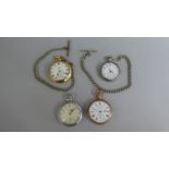 A Collection of Four  Open Faced Pocket Watches and Two Chains