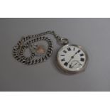 A Silver Open Faced Pocket Watch with Plated Chain and Fob. Birmingham 1893, Movement Signed H White