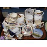 A Tray of Ceramics to Include Royal Worcester Trio, Coalport Mask Head Jug, Coronation Mugs,