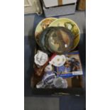 A Box Containing Various Decorated Plates and Plaques, China and Glassware, Super Eight Film, War of