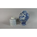 A Dutch Tin Glaze Blue and Whie Vase (af) Together with a Ceramic Tea Caddy of Canister Form (