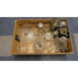 A Box of Glassware and French Pewter