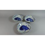 A Collection of Three Chinese Blue and White Chargers Decorated with Carp Fish Decoration, 23.5cm