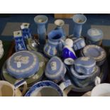 A Tray Containing Various Blue and Green Wedgwood Jasperware Items etc