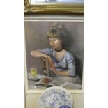 A Framed Print of Seated Girl Reading, 60cm High
