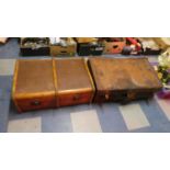 A Vintage Leather Suitcase and a Canvas Covered Travelling Trunk