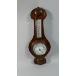 A Late 19th Century Onion Top Oak Wall Barometer with Temperature Scale, 44cm High