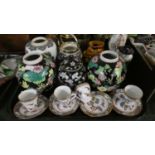 A Tray Containing Oriental Coffee Cans and Saucers, Ginger Jars, Lidded Vases Etc