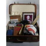 A Vintage Suitcase Containing Boxed Diecast Racing Cars, Signed Football by Gordon Banks, Mad