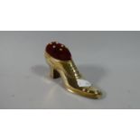 A Brass Novelty Pin Cushion in the Form of a Ladies Shoe, 13.5cm Long
