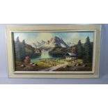 A Large Framed Oil on Canvas Depicting Alpine Lake Scene, 78cm Wide