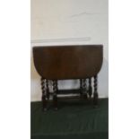 An Oak Drop Leaf Barley Twist Gate Legged Table, 75cm Wide