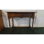 A Late 19th Century Bobbin Legged Side Table with Two Drawers and Tooled Leather Top, 91cm Wide