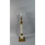 An Ormolu Mounted Turned Alabaster Table Lamp of Column Form, 52cm High