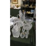 A Collection of Glassware to Include Claret Jug, Spirit Decanters, Vases, Fruit Bowls etc