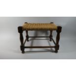 An Edwardian Oak Framed Rush Seated Rectangular Seated Stool, 4.5cm Wide