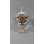 A Continental Porcelain Potpourri Vase and Cover of Urn Form with Floral Hand Painted Decoration