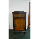 An Edwardian Galleried Burr Walnut Bedside Cabinet with Top Drawer, 39cm Wide