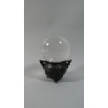 A Witch's Crystal Ball, Set on Unrelated Miniature Cauldron Pot, Small Chip to Ball, 10.5cm Diameter