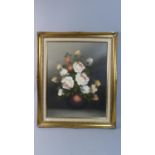 A Gilt Framed Oil on Canvas Still Life, Roses, 50cm High