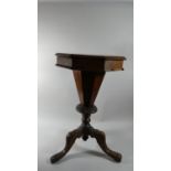 A Late Victorian Octagonal Ladies Trumpet Work Table with hinged Chess Board Top to Fitted