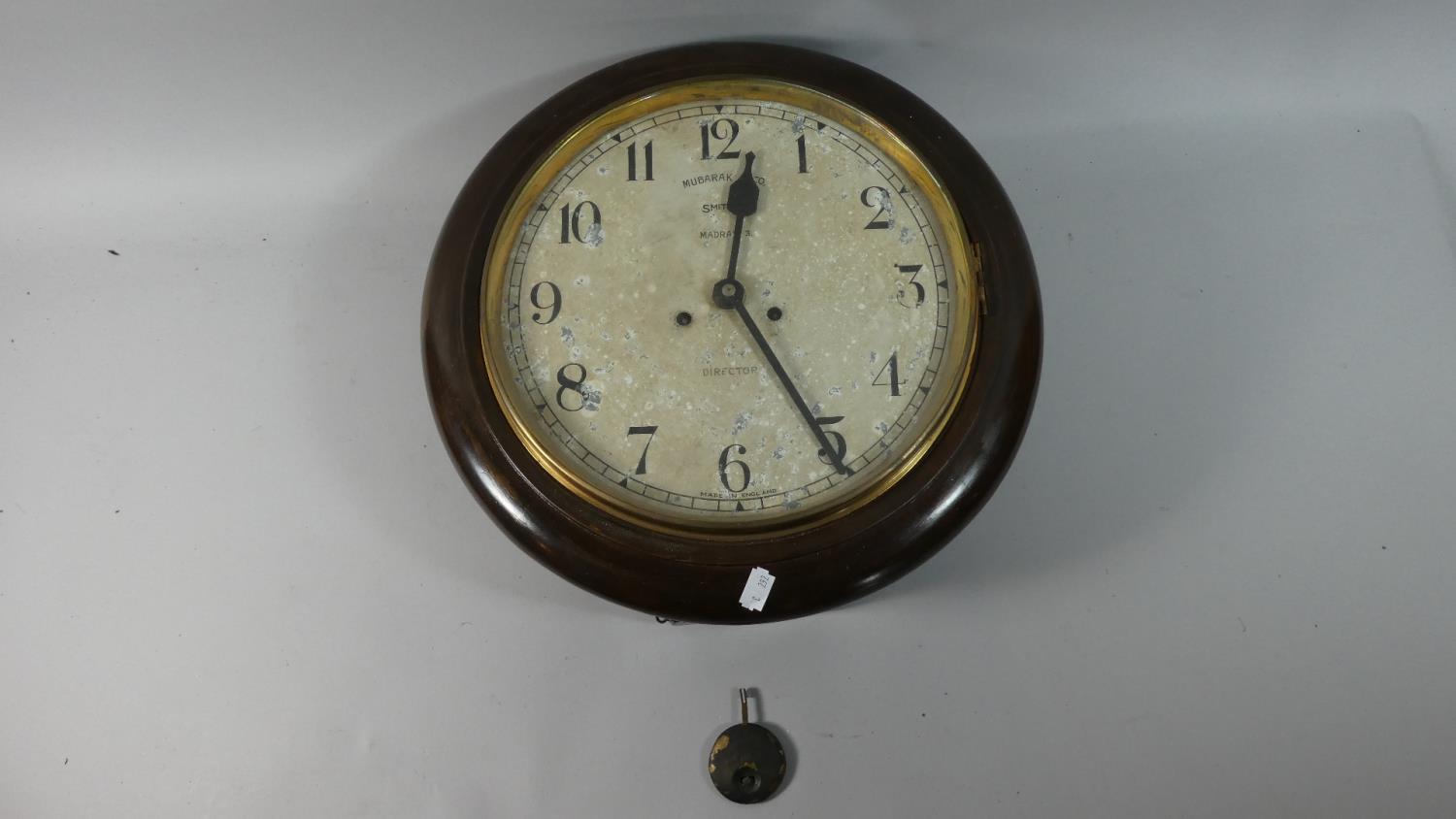 A Smiths Circular Wall Clock the Enamelled Dial Inscribed Mubarak & Co. Madras, Director, 40cm
