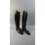 A Pair of Leather Ladies Riding Boots with Trees, One Incomplete