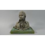 A Reconstituted Stone Bust of a Gent on Wooden Plinth Base, 20cm High