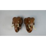 A Pair of Carved Wooden Wall Hanging Elephant Masks, Each 13cm High