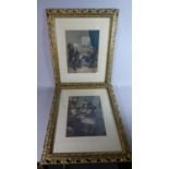 A Pair of Gilt Framed Edwardian Prints Depicting Girls Playing Piano and Children Playing