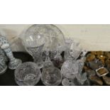 A Tray of Various Cut and Moulded Glassware to Include Bells, Rose Bowls, Vases Etc