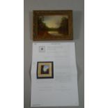 A Gilt Framed Miniature Oil on Board Signed Spencer Stock Depicting Pool, 16cm Wide