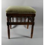 An Edwardian Upholstered Rectangular Stool with Spindle Supports and Turned Legs, 40cm Wide