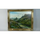 A Framed Oil on Canvas Depicting Cattle Drinking in Mountain Valley, Signed Elsie Preece, 49cm Wide