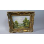 A Gilt Framed Oil on Canvas Depicting Rural Lane, Signed G Moore, 24cm Wide