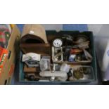 A Box Containing Various Clock Parts, Movements, Pendula Etc