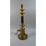 A Brass Table Lamp of Ribbed Column Form with Stepped Circular Base, 58cm High