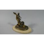 A Novelty French Desktop Bronze Letter Clip in the Form of Mermaid Riding Dolphin, Oval Alabaster