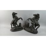 A Pair of French Spelter Figure Groups of the Marley Horse, 42cm high