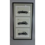 A Framed Triple Print Detailing Three Vintage Jaguar Cars, 64cm High