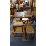 A Pair of Cane Seated Bedroom Chairs and Four Stools