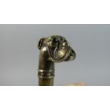 A Bronze Walking Stick Handle in the Form of a Bulldog with Inset Eyes, 7cm High