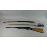 A Vintage .177 Air Rifle Together with a Reproduction Indian Sword and Scabbard
