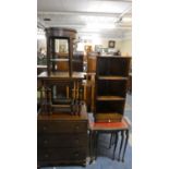 A Collection of Various Furniture to Include Three Drawer Chest, Corner Cabinet, Two Nests of Tables
