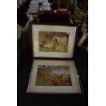 A Pair of Framed Prints Depicting Poultry Together Box of Books Including Beautiful and Broader